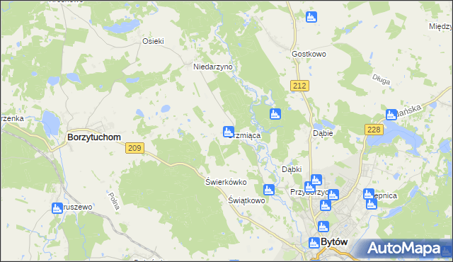 mapa Grzmiąca gmina Bytów, Grzmiąca gmina Bytów na mapie Targeo