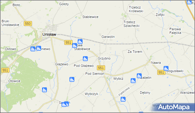 mapa Grzybno gmina Unisław, Grzybno gmina Unisław na mapie Targeo