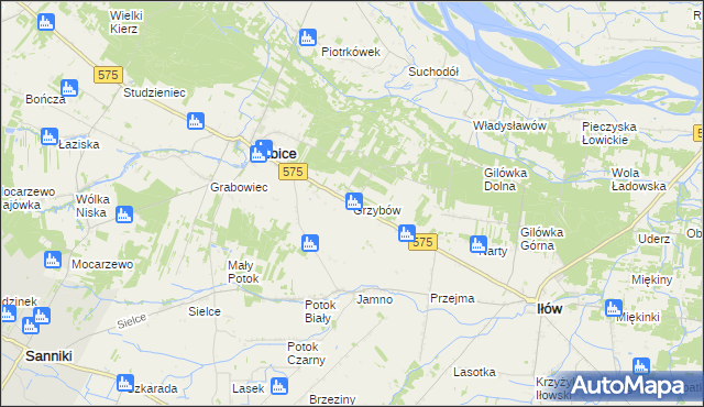 mapa Grzybów gmina Słubice, Grzybów gmina Słubice na mapie Targeo