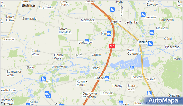 mapa Gutów gmina Jedlińsk, Gutów gmina Jedlińsk na mapie Targeo