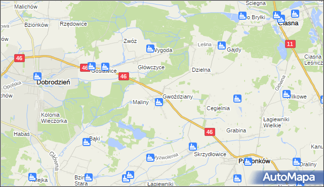 mapa Gwoździany, Gwoździany na mapie Targeo
