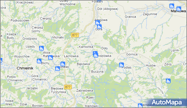 mapa Handzlówka, Handzlówka na mapie Targeo