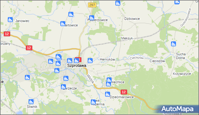mapa Henryków gmina Szprotawa, Henryków gmina Szprotawa na mapie Targeo