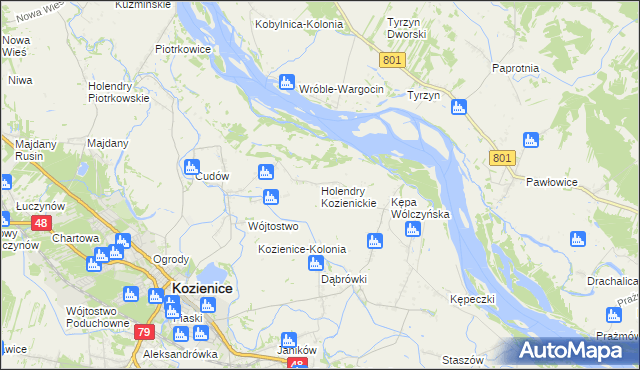 mapa Holendry Kozienickie, Holendry Kozienickie na mapie Targeo