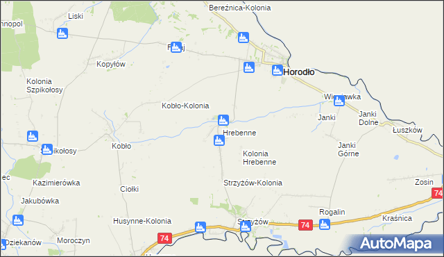mapa Hrebenne gmina Horodło, Hrebenne gmina Horodło na mapie Targeo