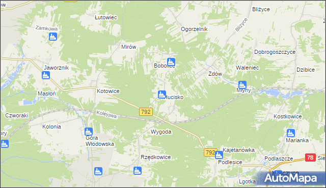 mapa Hucisko gmina Włodowice, Hucisko gmina Włodowice na mapie Targeo