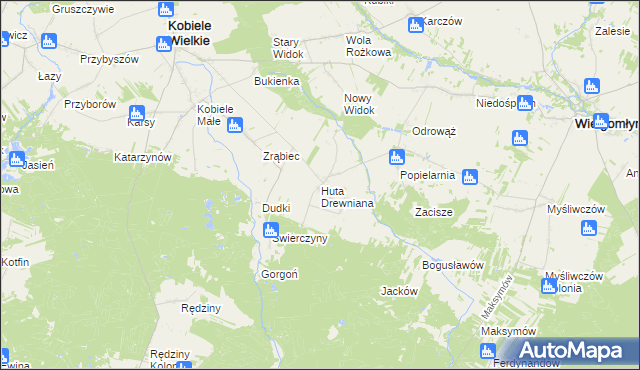 mapa Huta Drewniana, Huta Drewniana na mapie Targeo