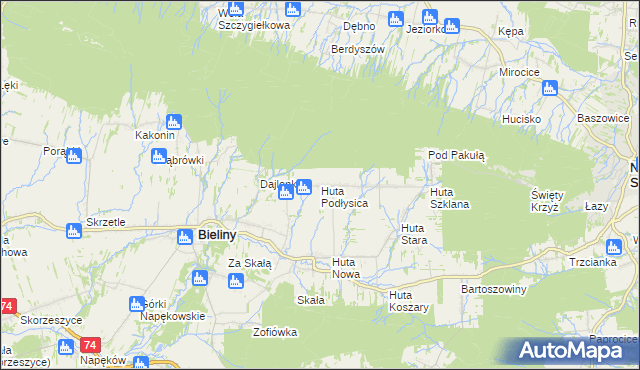 mapa Huta Podłysica, Huta Podłysica na mapie Targeo
