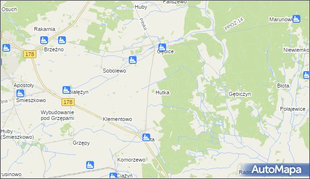 mapa Hutka gmina Czarnków, Hutka gmina Czarnków na mapie Targeo