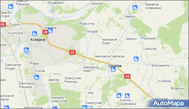 mapa Iwanowice-Naboków, Iwanowice-Naboków na mapie Targeo