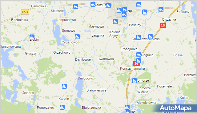 mapa Iwanówka gmina Giby, Iwanówka gmina Giby na mapie Targeo