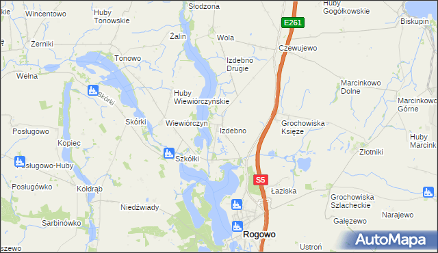 mapa Izdebno gmina Rogowo, Izdebno gmina Rogowo na mapie Targeo