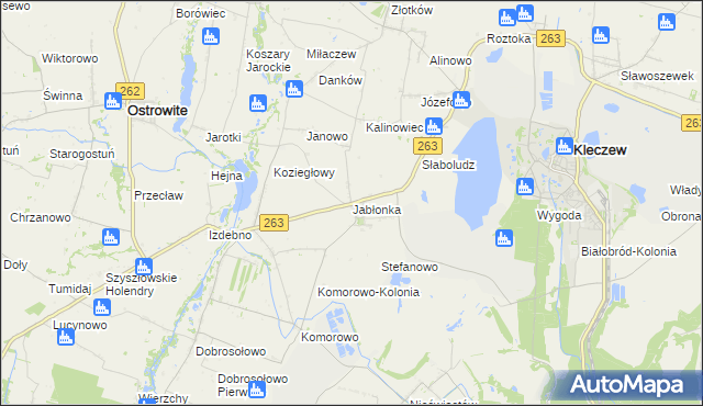 mapa Jabłonka gmina Kleczew, Jabłonka gmina Kleczew na mapie Targeo