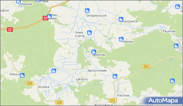 mapa Jabłonów gmina Chocianów, Jabłonów gmina Chocianów na mapie Targeo