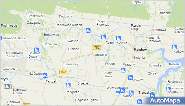 mapa Jadowniki gmina Pawłów, Jadowniki gmina Pawłów na mapie Targeo