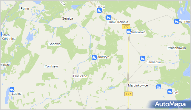 mapa Jadwiżyn gmina Mirosławiec, Jadwiżyn gmina Mirosławiec na mapie Targeo