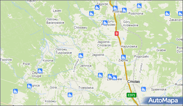 mapa Jagodnik gmina Cmolas, Jagodnik gmina Cmolas na mapie Targeo