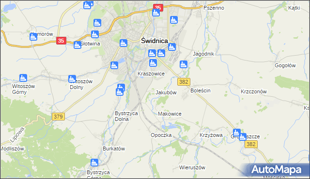 mapa Jakubów gmina Świdnica, Jakubów gmina Świdnica na mapie Targeo