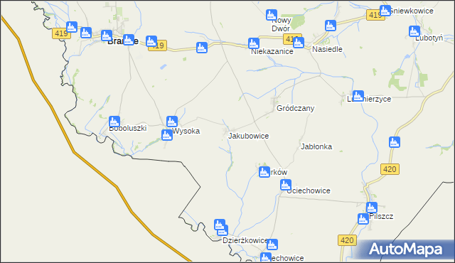 mapa Jakubowice gmina Branice, Jakubowice gmina Branice na mapie Targeo
