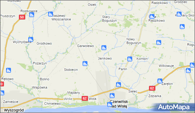 mapa Janikowo gmina Czerwińsk nad Wisłą, Janikowo gmina Czerwińsk nad Wisłą na mapie Targeo
