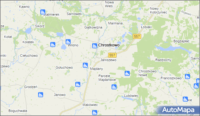 mapa Janiszewo gmina Chrostkowo, Janiszewo gmina Chrostkowo na mapie Targeo