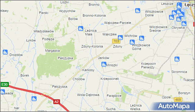 mapa Janków gmina Łęczyca, Janków gmina Łęczyca na mapie Targeo
