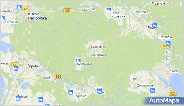 mapa Jankowice gmina Kuźnia Raciborska, Jankowice gmina Kuźnia Raciborska na mapie Targeo