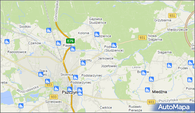 mapa Jankowice gmina Pszczyna, Jankowice gmina Pszczyna na mapie Targeo