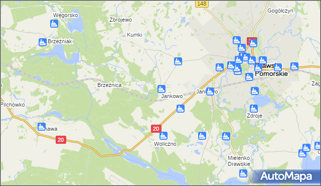 mapa Jankowo gmina Drawsko Pomorskie, Jankowo gmina Drawsko Pomorskie na mapie Targeo