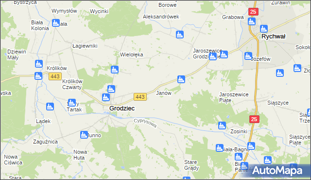 mapa Janów gmina Grodziec, Janów gmina Grodziec na mapie Targeo