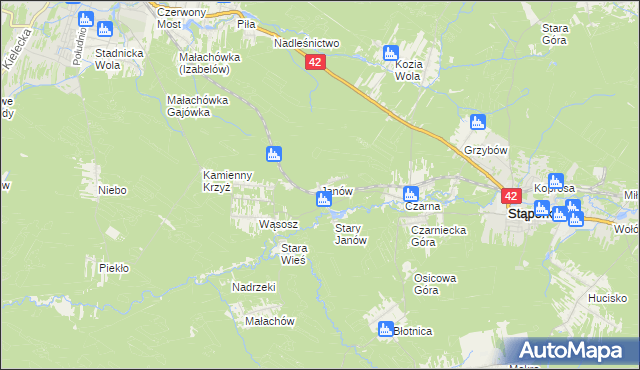 mapa Janów gmina Stąporków, Janów gmina Stąporków na mapie Targeo