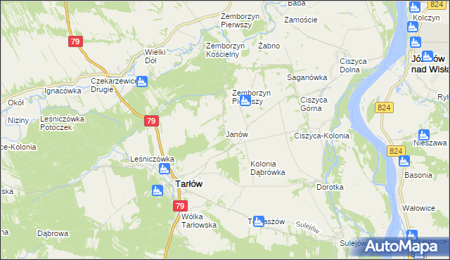 mapa Janów gmina Tarłów, Janów gmina Tarłów na mapie Targeo