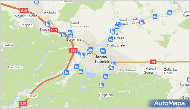 mapa Janów Lubelski, Janów Lubelski na mapie Targeo