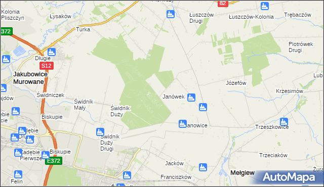 mapa Janówek gmina Mełgiew, Janówek gmina Mełgiew na mapie Targeo