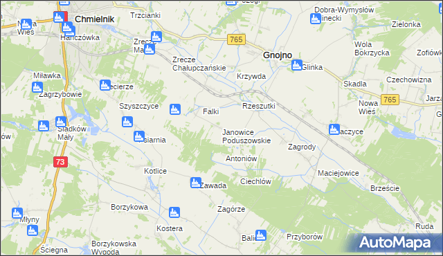mapa Janowice Poduszowskie, Janowice Poduszowskie na mapie Targeo