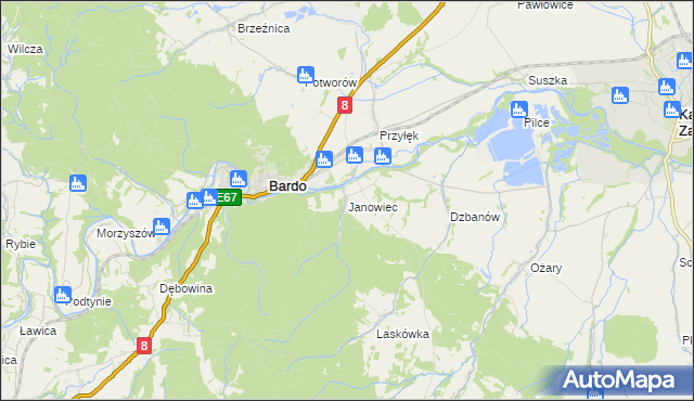 mapa Janowiec gmina Bardo, Janowiec gmina Bardo na mapie Targeo
