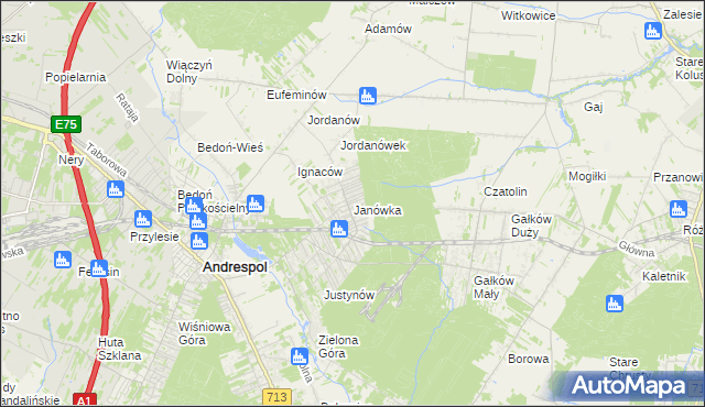 mapa Janówka gmina Andrespol, Janówka gmina Andrespol na mapie Targeo