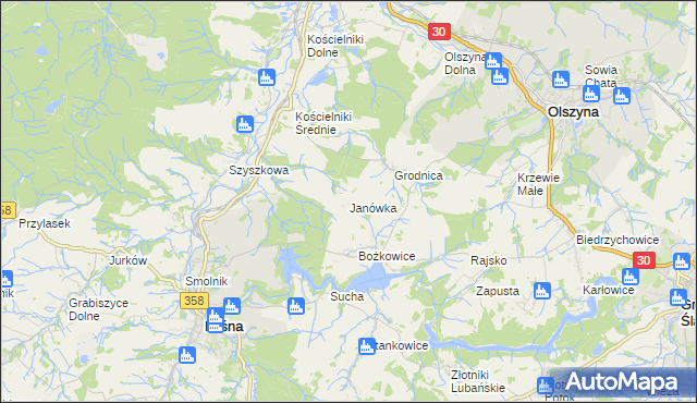 mapa Janówka gmina Leśna, Janówka gmina Leśna na mapie Targeo