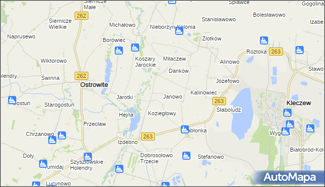 mapa Janowo gmina Kleczew, Janowo gmina Kleczew na mapie Targeo