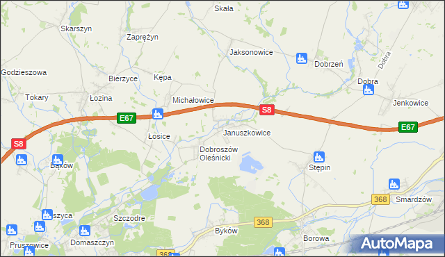 mapa Januszkowice gmina Długołęka, Januszkowice gmina Długołęka na mapie Targeo
