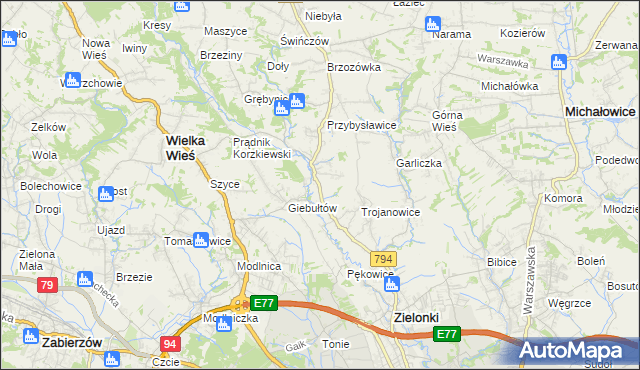 mapa Januszowice gmina Zielonki, Januszowice gmina Zielonki na mapie Targeo