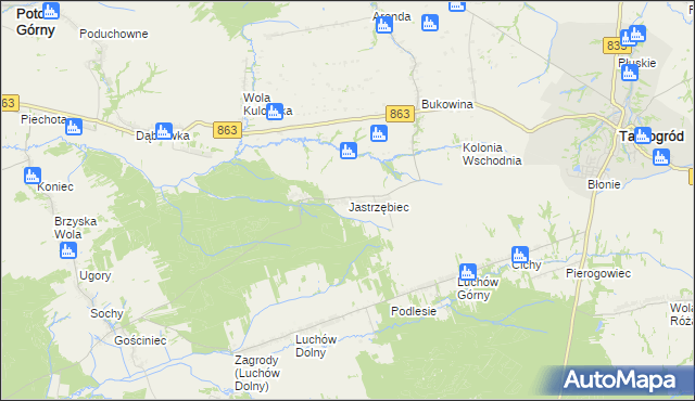 mapa Jastrzębiec gmina Kuryłówka, Jastrzębiec gmina Kuryłówka na mapie Targeo
