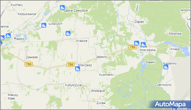 mapa Jaźwiny gmina Mstów, Jaźwiny gmina Mstów na mapie Targeo