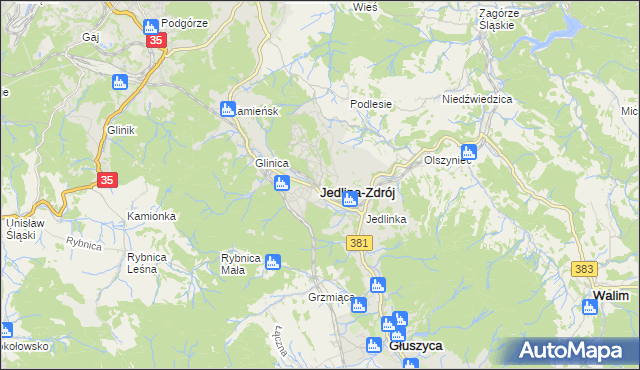 mapa Jedlina-Zdrój, Jedlina-Zdrój na mapie Targeo