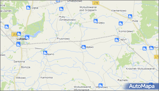 mapa Jędrzejewo gmina Lubasz, Jędrzejewo gmina Lubasz na mapie Targeo