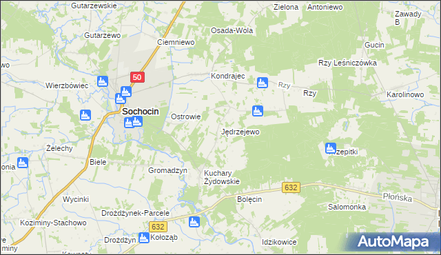 mapa Jędrzejewo gmina Sochocin, Jędrzejewo gmina Sochocin na mapie Targeo