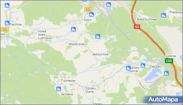 mapa Jędrzychów gmina Polkowice, Jędrzychów gmina Polkowice na mapie Targeo