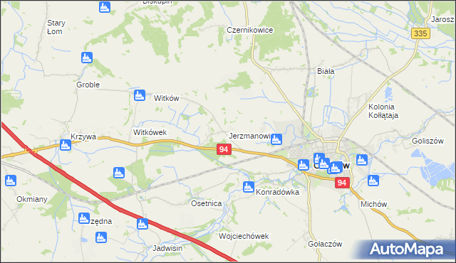 mapa Jerzmanowice gmina Chojnów, Jerzmanowice gmina Chojnów na mapie Targeo