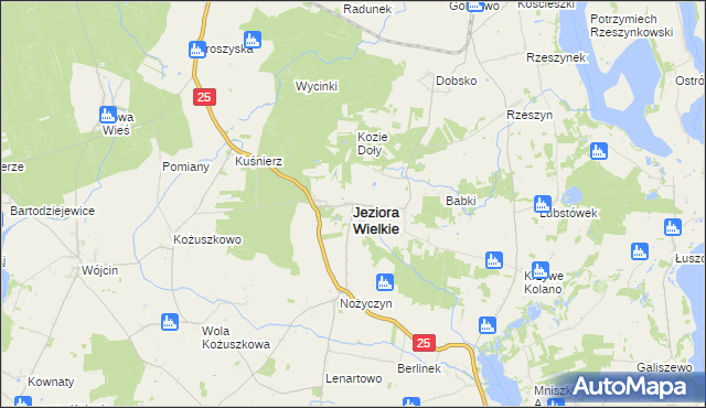 mapa Jeziora Wielkie, Jeziora Wielkie na mapie Targeo