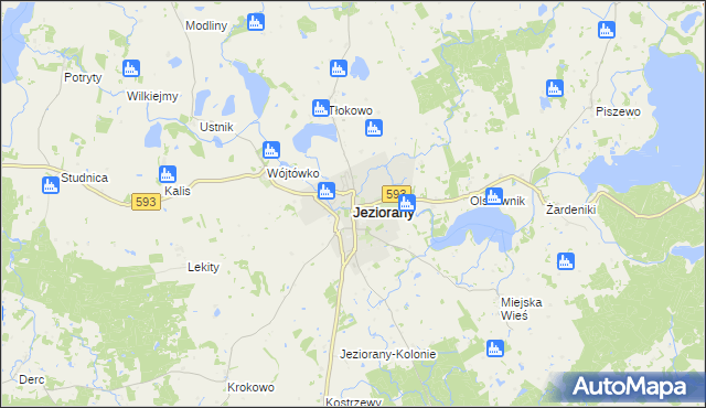 mapa Jeziorany powiat olsztyński, Jeziorany powiat olsztyński na mapie Targeo